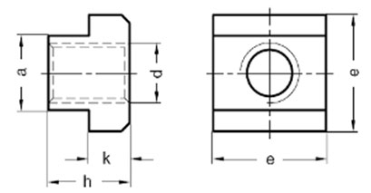 Dimensions of ISO 299 T Nuts for T Slots