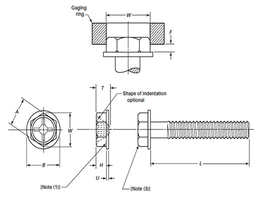 Dimensions of ASME B18.6.3 Type 1 Cross Recessed Indented Hex Washer Head Machine Screws