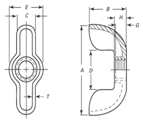 Dimensions of ASME B18.6.9 Wing Nuts, Type D Style 1