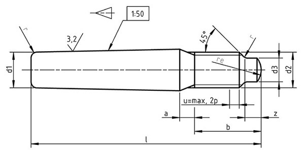 Dimensions for EU 28737 Taper pins with external thread