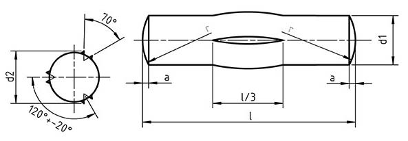 Dimensions for EU 28743 Grooved Pins, Third Length Centre-grooved