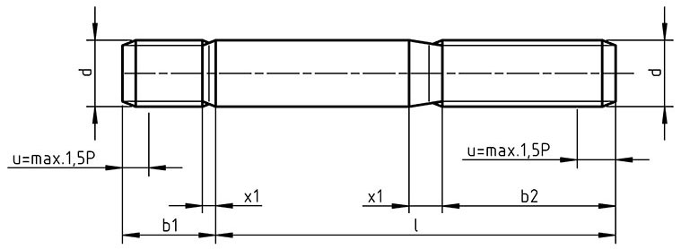 Dimensions for PN 82131 - Studs, with engagement length 1,25 x d