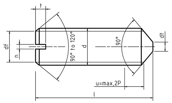 Dimensions for PN 82273 - Slotted set screws with cone point