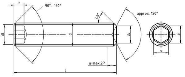 Dimensions for PN 82317 - Hexagon socket set screws with cup point