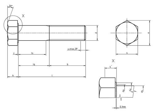 Dimensions for PN 82343 - High-strength injection structural bolts