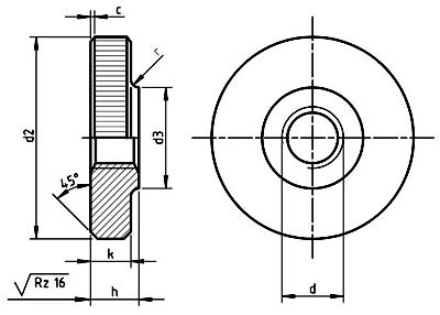 Dimensions for PN 82462 - Knurled nuts, low type