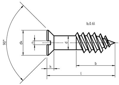 Dimensions for PN 82503 - Slotted Flat Head Wood Screws