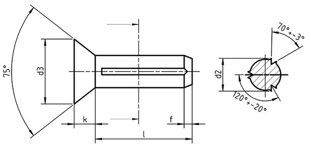 Dimensions for PN 82982 - Countersunk Head Grooved Pins