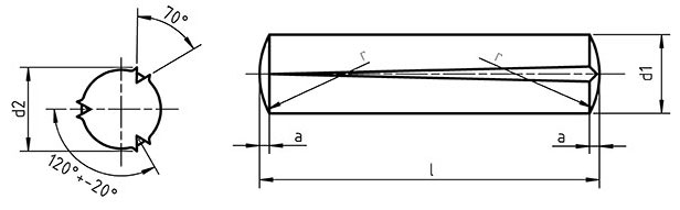 Dimensions for PN 85025 - Grooved Pins, Full Length Taper-grooved
