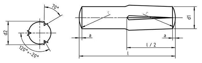 Dimensions for PN 85026 - Grooved pins full length parallel