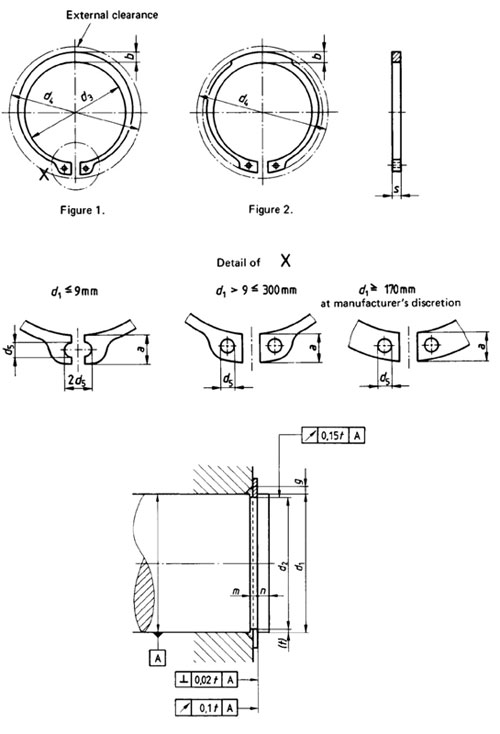 Dimensions for PN 85111 - Retaining rings for shafts
