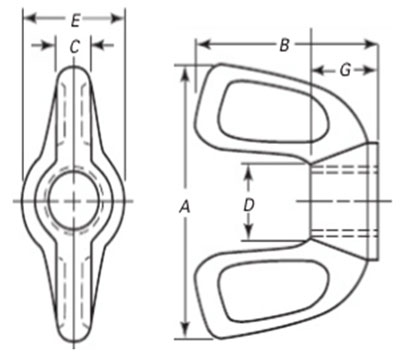 Dimensions of ASME B18.6.9 Wing Nuts, Type C Style 3