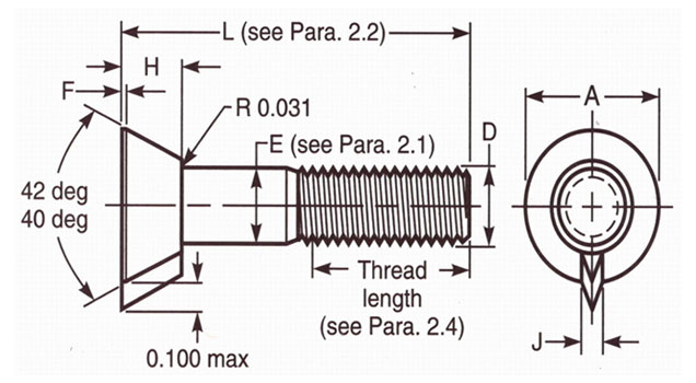 Dimensions of ASME B18.9 NO 6 Heavy Key Countersunk Repair Head Plow Bolts